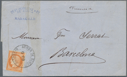 13639A Frankreich: 1875: 40 Cts Orange On Letter From Marseille To Barcelona, Tied By "ADMON DE CAMBIO / 00 - Gebraucht