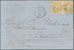 13640 Frankreich: 1871, 10 C Yellow Brown Imperforated Ceres, Horizontal Pair With Full Margins, Tied By G - Gebraucht