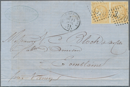 13640 Frankreich: 1871, 10 C Yellow Brown Imperforated Ceres, Horizontal Pair With Full Margins, Tied By G - Oblitérés
