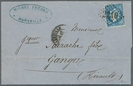 13646 Frankreich: 1871, Bordeaux Issue, 20c. Blue, POSTAL FORGERY (FAUX DE MARSEILLE), Single Franking On - Gebraucht