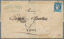 13647 Frankreich: 1871, Bordeaux Issue, 20c. Blue, POSTAL FORGERY (FAUX DE MARSEILLE), Single Franking On - Oblitérés