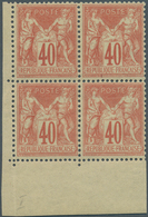 13661 Frankreich: 1878, Freimarke Allegorie 40 C Ziegelrot Type I, Eckrand Viererblock Unten Linke Eine Ma - Oblitérés