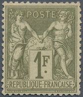 13663 Frankreich: 1876, 1 Fr. Olive On Light Yellow Allegory Type I, Unused With Hinge And Usual Perforati - Oblitérés