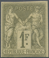 13664 Frankreich: 1876, 1 Fr. Olive On Light Yellow Allegory Type II, Unused With Hinge And Imperferated. - Oblitérés