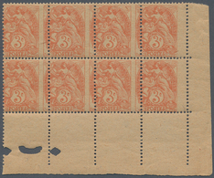 13678 Frankreich: 1900, 3 C. Red Orange "Blanc" On Gray GC Paper, Mint Never Hinged Block Of 8 With Mispla - Gebraucht