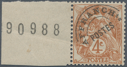 13679 Frankreich: 1900. Type Blanc 4c Yellow-brown Probliteres. Margined On The Left With Plate Number (90 - Oblitérés