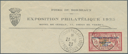 13718 Frankreich: 1923, 1 Fr. BORDEUAX, Perfektes Zentriertes Luxus-Briefstück "EXPOSITION PHILATÉLIQUE 19 - Gebraucht