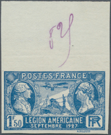 13732 Frankreich: 1927. "The American Legion In France 1.50fr" In An IMPERFORATE Top Margin Stamp. Mint, N - Gebraucht