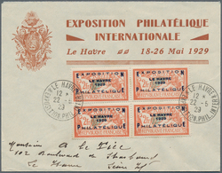 13735 Frankreich: 1929, 2 Fr (+ 5 Fr) Exposition Philatelique Le Havre, Block Of 4 On Locally Addressed Il - Oblitérés