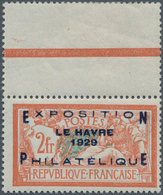 13740 Frankreich: 1929, Le Havre Philatelic Exhibition 2 Fr. With Blank Field (with Hinge), Mint Never Hin - Oblitérés