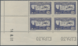 13746 Frankreich: 1930, Airmail 1,50 Fr. Ultramarined With Perfin "E.I.P.A.30" As A Block Of Four With Dat - Gebraucht