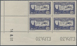 13746 Frankreich: 1930, Airmail 1,50 Fr. Ultramarined With Perfin "E.I.P.A.30" As A Block Of Four With Dat - Oblitérés