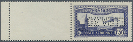 13748 Frankreich: 1930, Airmail 1.50fr. Ultramarine With Inverted "EIPA" Perforation, Left Marginal Copy, - Oblitérés