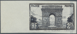 13751 Frankreich: 1931. "Arc De Triomphe 2 Fr" In NON-ISSUED Black Color, Imperforate, Left-side Margined, - Gebraucht