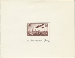 13760 Frankreich: 1936. Epreuve For Airmail 50fr "Plane Over Paris" In Brown-violet. Signed And Dedicated - Oblitérés