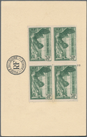 13767 Frankreich: 1937 'Victory Of Samothrace' Both Stamps Each In Block Of Four Mounted On Special Louvre - Oblitérés