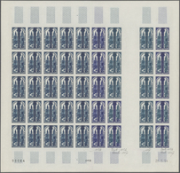 13808 Frankreich: 1954. Lot Of 2 Color Proof Sheets Of 45 Of It 5 GUTTER PAIRS For The Issue "First Confer - Oblitérés