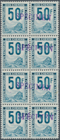 13935A Frankreich - Postpaketmarken: 1952, 50fr. Light Blue, Block Of Eight With Four Specimen Overprints, - Altri & Non Classificati