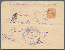 13962 Französische Post Auf Kreta: 1901. Blue Tri-circle Cachet "Bataillon De Crete" And Military Stamp 15 - Autres & Non Classés