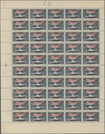 13966 Französische Post In Der Levante: 1942, 1fr. On 5pi. Greenish Blue, Complete Sheet Of 50 Stamps, Unm - Sonstige & Ohne Zuordnung
