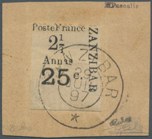 13983 Französische Post In Zanzibar: 1897, Emergency Issue, 2½a. + 25c., Surcharged Lower Selvedge Of Shee - Andere & Zonder Classificatie