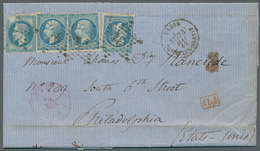 14016 Frankreich - Stempel: 1868, Multiple Franking 4 X 20 C Blue Napoleon, Tied By Etoile "31" (Paris Pal - 1877-1920: Periodo Semi Moderno