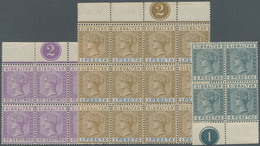 14066 Gibraltar: 1889/1896, QV Definitives In Spanish Currency Eight Different Stamps Mostly In Blocks Inc - Gibilterra