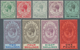 14067 Gibraltar: 1906-11 KEVII., Wmk Mult Crown CA, Set Of Nine With 1908 £1 And 1906-11 Set Except 2½d., - Gibraltar