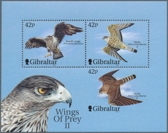 14076 Gibraltar: 2000, Birds Of Prey, Souvenir Sheet, 42 P Stamp "Merlin (Falco Columbarius)" With Missing - Gibilterra