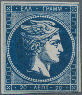 14087 Griechenland: 1872-75, Large Hermes Head, 20 Lepta DEEP INDIGO BLUE On Bluish Thin Transparent Paper - Storia Postale