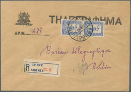 14095 Griechenland: 1901, Hermes 25 L. Blue, Vertical Pair Tied By Cds. "ATHEN 28.11.10" To Registered Rep - Storia Postale