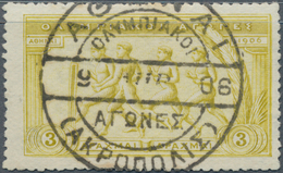 14098 Griechenland: 1906, 3 Dr. "Zwischenolympiade In Athen", Stempel Genau Mittig Grade, Gestempeltes Lux - Storia Postale