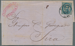 14119 Griechenland - Stempel: 1879, Umberto I 25 C Blue On On Maritime Letter Posted In Genova And Sent To - Marcophilie - EMA (Empreintes Machines)