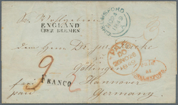 14129 Großbritannien - Vorphilatelie: "CHELMSFORD NO.24.1849", Blue Cds. On Folded Cover With Red Oval Mar - ...-1840 Préphilatélie