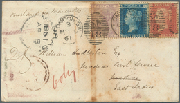 14155 Großbritannien: 1857-1862 Three Covers (some Faults) To India All Franked By 1856 6d. Lilac, One Add - Sonstige & Ohne Zuordnung