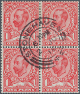 14179 Großbritannien: 1912, 1d. Scarlet, Wm Simple Cipher, Die 1B, Inverted Watermark, Block Of Four Showi - Autres & Non Classés