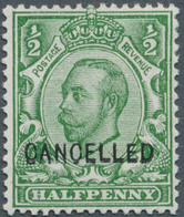 14181 Großbritannien: 1912, ½d. Green, Wm Simple Cypher, With "Cancelled" Overprint, Mint O.g. With Hinge - Other & Unclassified