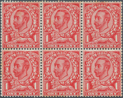 14185 Großbritannien: 1912, 1d. Scarlet, Wm Simple Cypher, Block Of Six, Stamps Of Lower Row Showing Varie - Autres & Non Classés