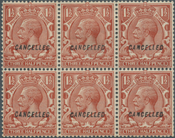 14207 Großbritannien: 1924, 1½d. Red-brown, Wm Block Cypher, Inverted Watermark, Block Of Six With "Cancel - Sonstige & Ohne Zuordnung