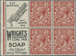 14246 Großbritannien - Zusammendrucke: 1924, 1½d. Red-brown, Wm Block Cypher, Advertisement Booklet Pane " - Autres & Non Classés
