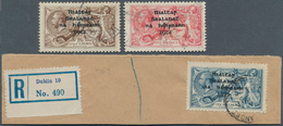 14310 Irland: 1922, "Rialtas" Overprints, Thom Printing, Three High Values Used, 10s. On Piece. SG £1900 ( - Briefe U. Dokumente