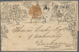 14400 Irland - Ganzsachen: 1840, Mulready 1 D. Lettesheet (A 16) Used From Dublin With Red MC On Front And - Entiers Postaux