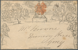 14402 Irland - Ganzsachen: 1840, Mulready 1 D. Lettersheet (A 244) Used From Dublin With Red MC On Front A - Entiers Postaux