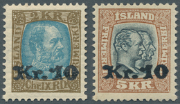 14614 Island: 1929/1930, Zwei Aufdruckwerte Mit 10 Kr. Auf 2 Kr. Olivbraun/hellblau Bzw. Auf 5 Kr. Hellbra - Autres & Non Classés