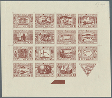 14615 Island: 1930, Composite Die Proof Sheet In Dark Brown Of Design Plate Only Of The Complete Set Of 16 - Autres & Non Classés