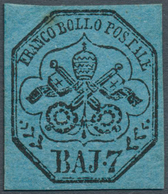 14640 Italien - Altitalienische Staaten: Kirchenstaat: 1852: 7 Baj. Blue, Mint Hinged, With Original Gum. - Etats Pontificaux