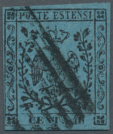 14656 Italien - Altitalienische Staaten: Modena: 1852; 40 C Blue, Used, Cancelled By Six Bars Killer, Good - Modena