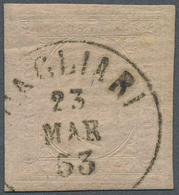 14675 Italien - Altitalienische Staaten: Sardinien: 1853: VEII 40 C Embossed On Rose Paper, Cancelled (C)A - Sardinien
