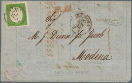 14676 Italien - Altitalienische Staaten: Sardinien: 1855, 5 C Yellow Green, Full To Wide Margins, Single F - Sardegna