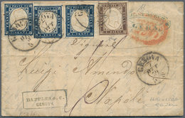 14681 Italien - Altitalienische Staaten: Sardinien: 1859: 10 C Purple Brown And 3x 20 C Dark Blue On Lette - Sardinien